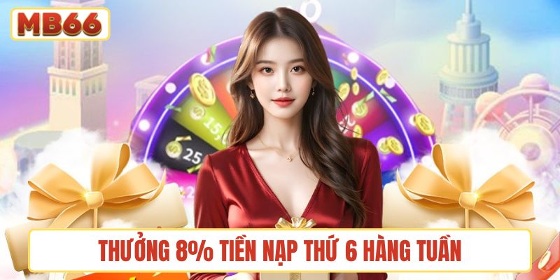 Thưởng 8% tiền nạp thứ 6 hàng tuần
